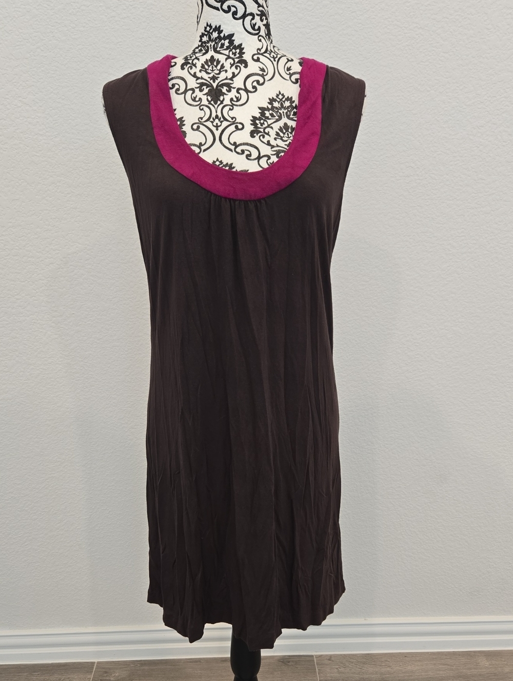 Banana Republic Brown Mini Dress with Fuchsia Scoop Neck